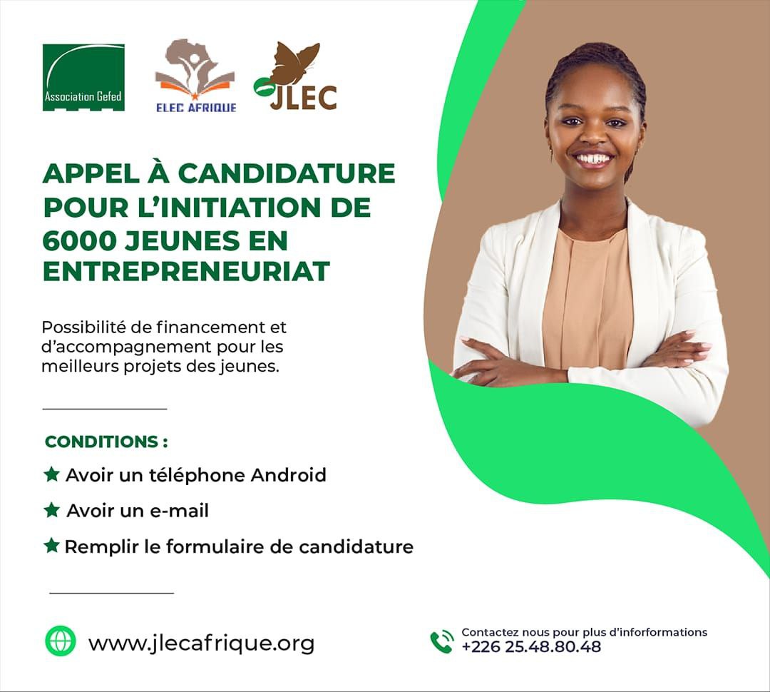 APPEL À CANDIDATURE POUR L’INITIATION DE 6000 JEUNES EN ENTREPRENEURIAT